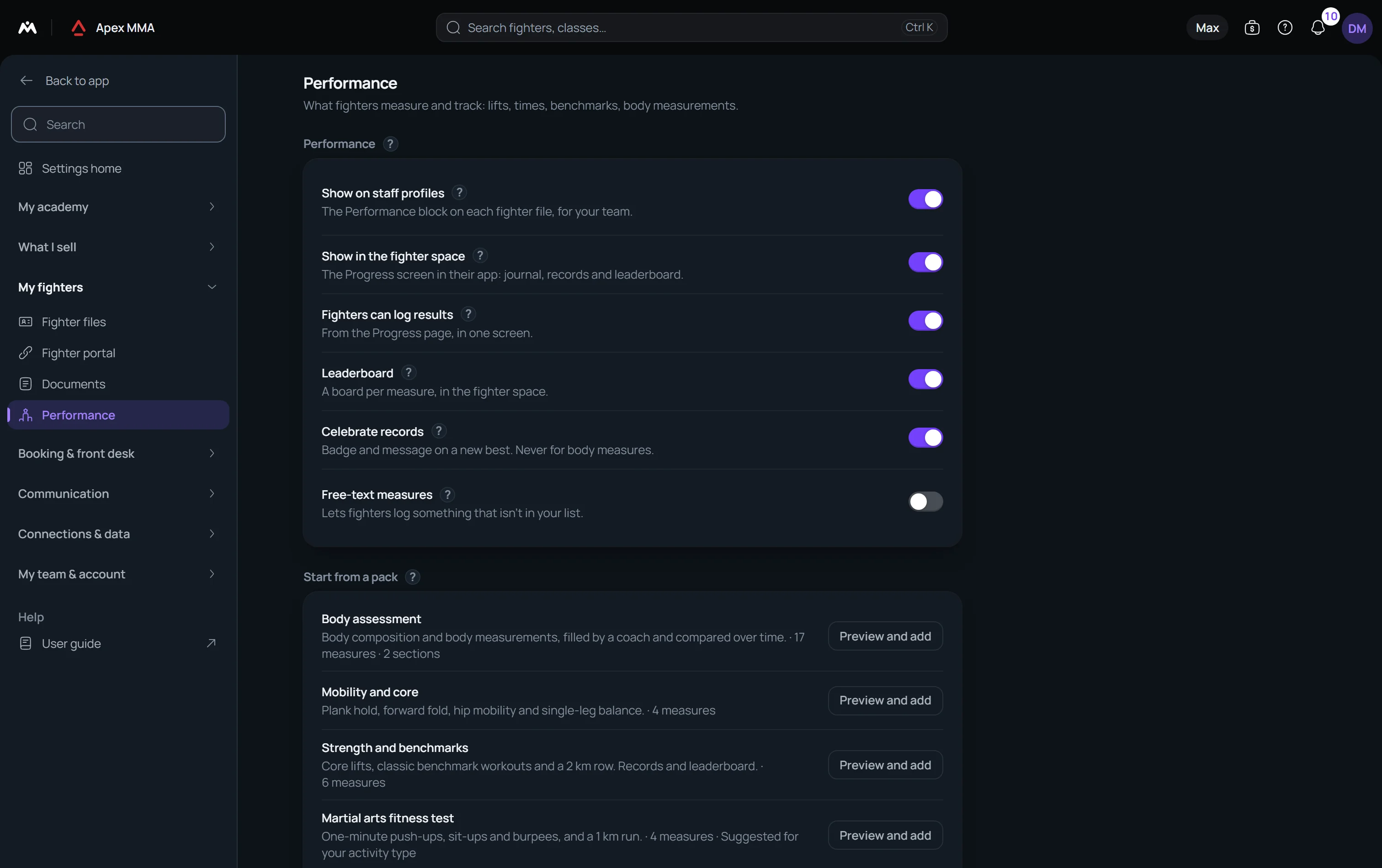 Performance: one switch in Modules, everything else in its own page