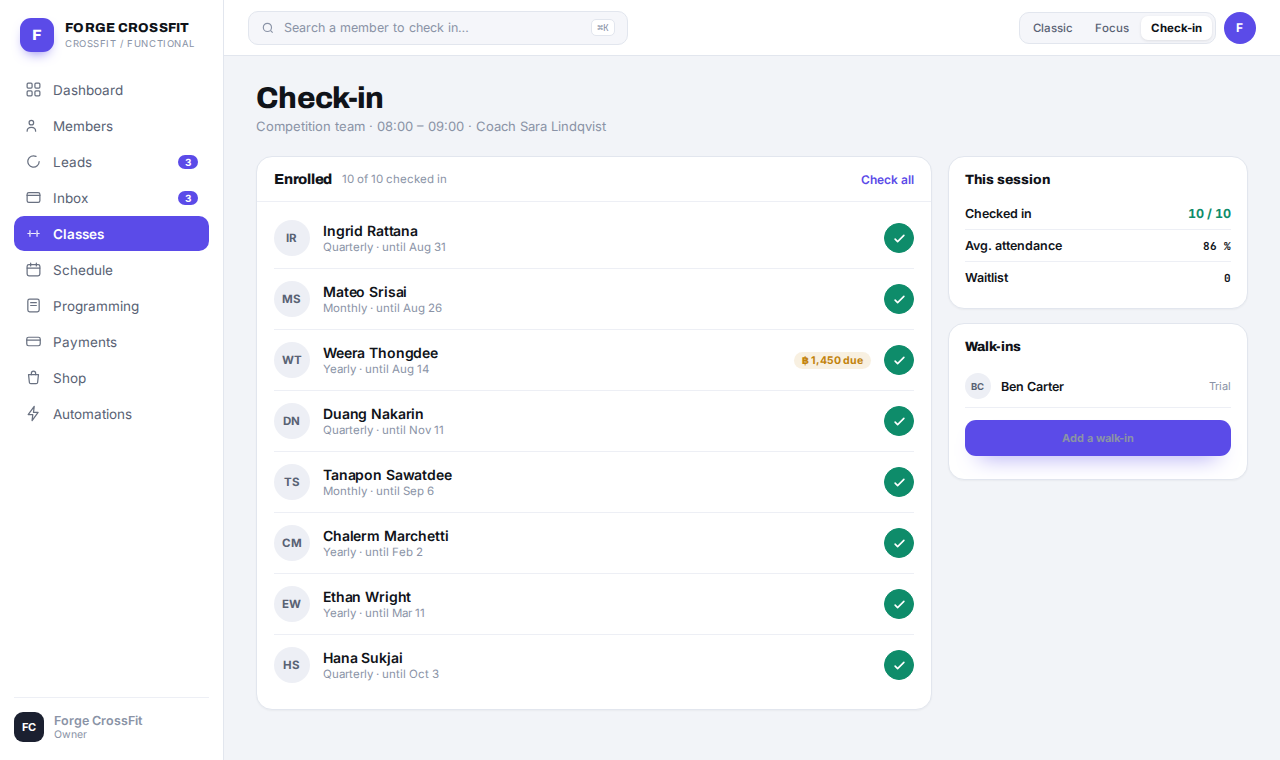 Check-in screen